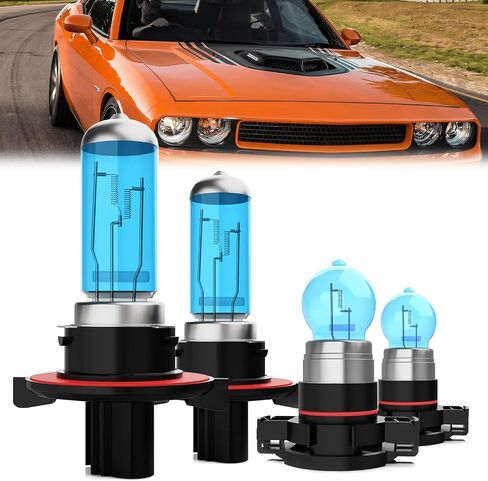 Headlight Bulbs Compatible With Dodge Challenger 2011-2014, 9008/H13 High Low Beam + H16/5202 Fog Lights Halogen Light Bulb Combo, Super Bright 6000K White, Plug and Play, Pack of 4 in Saudi Arabia