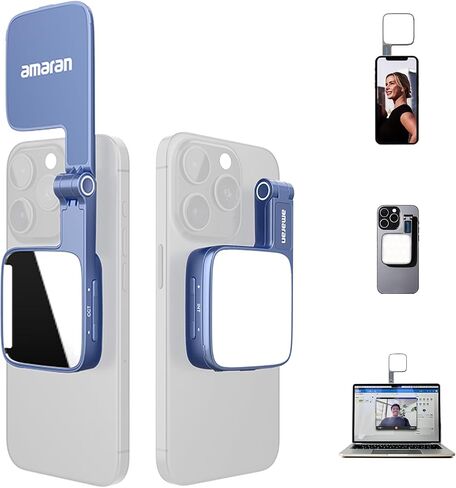 Amaran Go Magnetic Selfie Phone Light, Compatible with MagSafe & Qi2 Magnets, Dual LED Light Source with Adjustable Mirror Light & CCT (2700K-6500K), for Selfies, Makeup, & Content Creation (White) in Kuwait