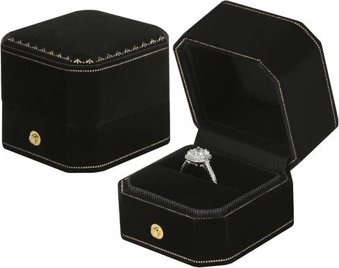 Velvet Wedding Ring Gift Box, Small Jewelry Ring Earring Studs Display Holder Case for Wedding Day Proposal Engagement Anniversary for Women Girl (Black) in Kuwait