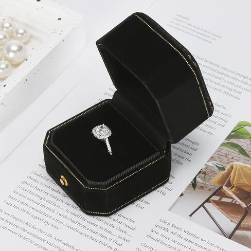 Velvet Wedding Ring Gift Box, Small Jewelry Ring Earring Studs Display Holder Case for Wedding Day Proposal Engagement Anniversary for Women Girl (Black) in Kuwait