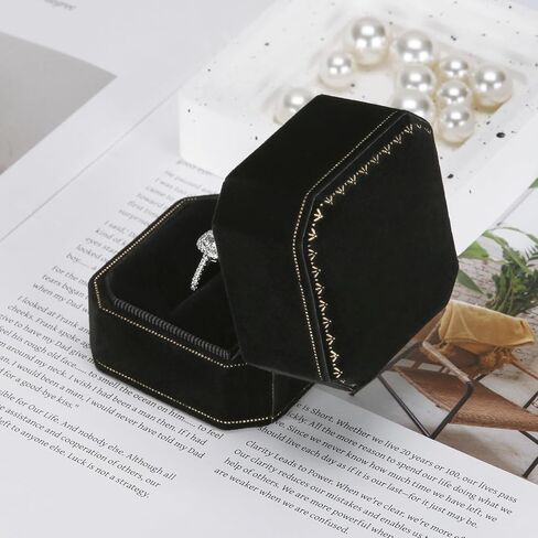 Velvet Wedding Ring Gift Box, Small Jewelry Ring Earring Studs Display Holder Case for Wedding Day Proposal Engagement Anniversary for Women Girl (Black) in Kuwait