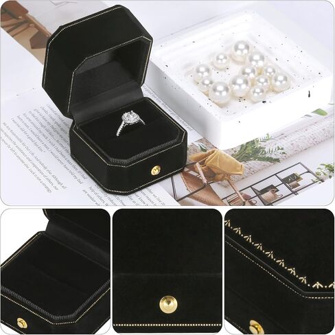 Velvet Wedding Ring Gift Box, Small Jewelry Ring Earring Studs Display Holder Case for Wedding Day Proposal Engagement Anniversary for Women Girl (Black) in Kuwait