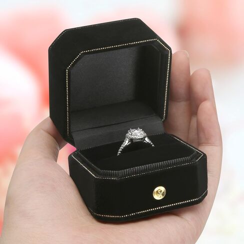 Velvet Wedding Ring Gift Box, Small Jewelry Ring Earring Studs Display Holder Case for Wedding Day Proposal Engagement Anniversary for Women Girl (Black) in Kuwait