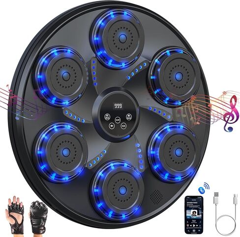 Music Boxing Machine,Wall Mounted Music Boxing Trainer,Smart Bluetooth Workout Punching Equipment for Adults Kids,Perfect for Home,Indoor and Gym,Black in Saudi Arabia