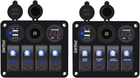 Waterproof White Boat Rocker Switch Panel Aluminium Panel with 12V Voltmeter 3.1A Dual USB Cigarette Lighter Socket 4 Bang Boat Switch Panel for Car Boat in Saudi Arabia