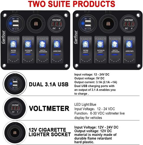 Waterproof White Boat Rocker Switch Panel Aluminium Panel with 12V Voltmeter 3.1A Dual USB Cigarette Lighter Socket 4 Bang Boat Switch Panel for Car Boat in Saudi Arabia