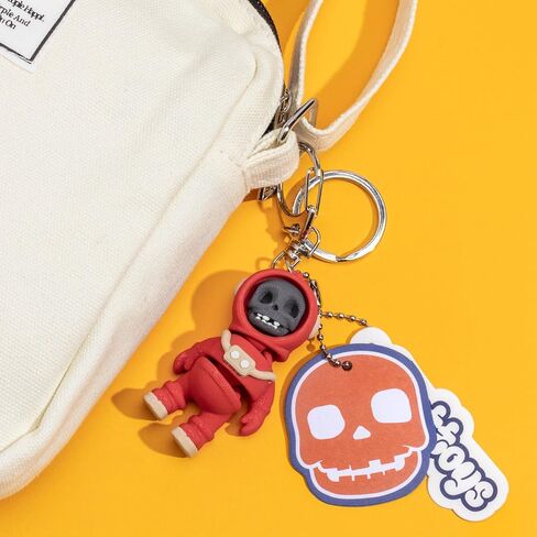 Astro Skelly Collection Flexy Toy Keychain - Colorful Skull & Astronaut Keychain, Movable Figure Design, Flexible Joints, Fun & Unique Gift, Made in Korea - Matte Red in Saudi Arabia
