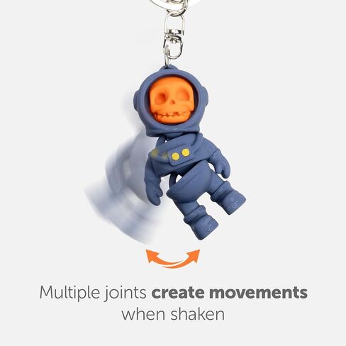 Astro Skelly Collection Flexy Toy Keychain - Colorful Skull & Astronaut Keychain, Movable Figure Design, Flexible Joints, Fun & Unique Gift, Made in Korea - Matte Red in Saudi Arabia