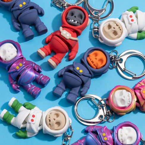 Astro Skelly Collection Flexy Toy Keychain - Colorful Skull & Astronaut Keychain, Movable Figure Design, Flexible Joints, Fun & Unique Gift, Made in Korea - Matte Red in Saudi Arabia