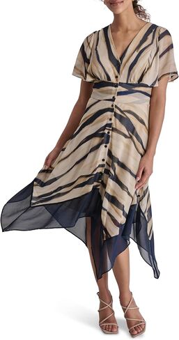 DKNY Women's Short Sleeve V-Neck Fit & Flare Midi Dress in Saudi Arabia