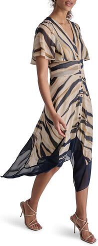 DKNY Women's Short Sleeve V-Neck Fit & Flare Midi Dress in Saudi Arabia