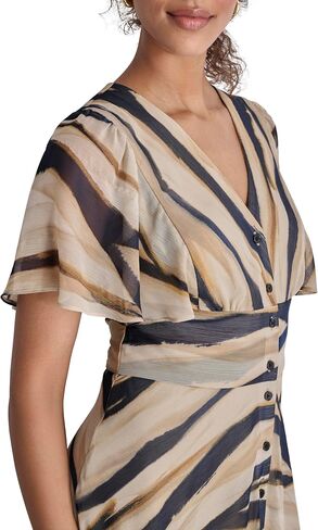 DKNY Women's Short Sleeve V-Neck Fit & Flare Midi Dress in Saudi Arabia