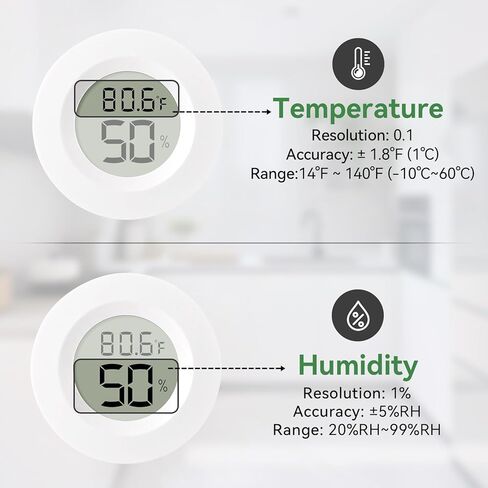 3 عبوات صغيرة من مقياس الرطوبة ومقياس الحرارة، مقياس الرطوبة الرقمي الداخلي والخارجي لدرجة الحرارة، ℉/درجة مئوية، للمنزل، المكتب، الزواحف، السيارة، الدفيئة، المختبر، تررم، القبو.. A01 أبيض in Kuwait