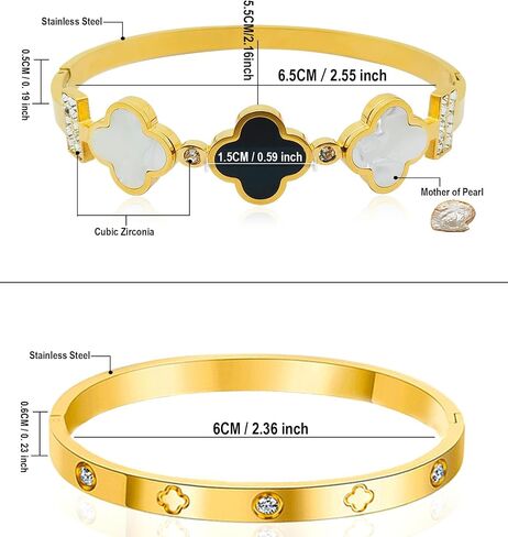 Clover Bracelet for Women, 2pcs Stainless Steel Four Leaf Clover Bracelet, 18K Gold Plated Stackable Bracelet Jewelry, Lucky Love Cuff Bangle, Birthday Gift for Women in Saudi Arabia