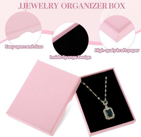 2Pcs Jewelry Gift Boxes, Small Jewelry Box Necklace Organizer Box with Lids for Necklaces Rings Bracelets Earrings Kraft Cardboard Gift Box for Birthday Wedding Party Favors (Pink) in Saudi Arabia