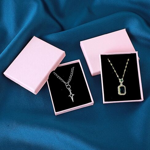 2Pcs Jewelry Gift Boxes, Small Jewelry Box Necklace Organizer Box with Lids for Necklaces Rings Bracelets Earrings Kraft Cardboard Gift Box for Birthday Wedding Party Favors (Pink) in Saudi Arabia
