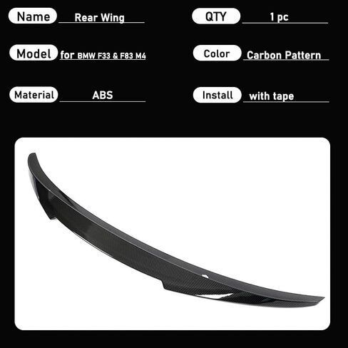 Generic M4 Convertible Carbon Fiber Pattern F33 Trunk Spoiler for 2014-2020 BMW 4 Series 2 Door Convertible & 2015-2020 F83 M4 Rear Trunk High-Kick Tail Spoiler Wing Lip Car Accessories (ABS) in Saudi Arabia