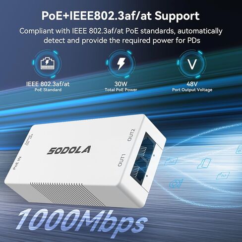 【Upgrade】 SODOLA 4 Port Gigabit PoE Extender, IEEE 802.3 af/at PoE Repeater, 1 PoE in 3 PoE Out, Plug and Play, VLAN,Wall & Din Rail Mount POE Passthrough Switch for Security Systems IP Camera in Saudi Arabia