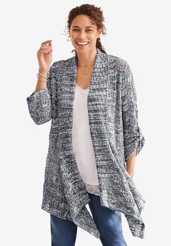 Woman Within Plus Size Open Front Pointelle Cardigan in Kuwait