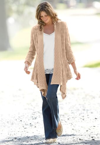 Woman Within Plus Size Open Front Pointelle Cardigan in Kuwait