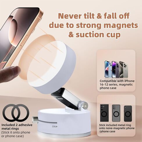 SEVENKA Magnetic Phone Holder Compatible with iPhone 16 15 14 13 12 Pro Max Mini, Samsung, All Phone, Small Universal Foldable Magnetic Phone Stand Car Mount with Windshield Suction Cup, Metal Ring in Kuwait