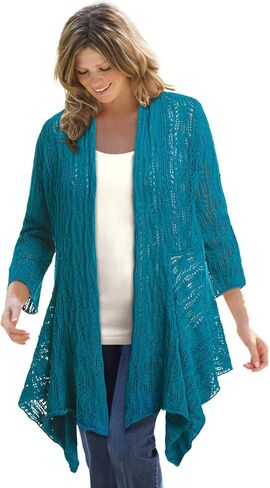 Woman Within Plus Size Open Front Pointelle Cardigan in Kuwait
