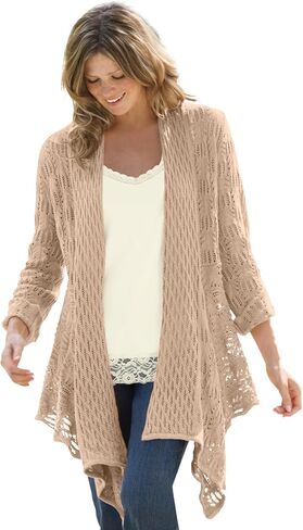 Woman Within Plus Size Open Front Pointelle Cardigan in Kuwait
