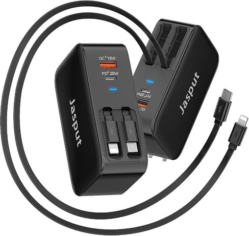 4 in 1 Retractable Wall Charger with Dual Cables, 40W Fast Retractable Charger with QC 18W USB and PD 20W Type C Port, Retractable Phone Charger Wall Plug for iPhone 16/15/14/13, LG, Galaxy, Pixel in Kuwait