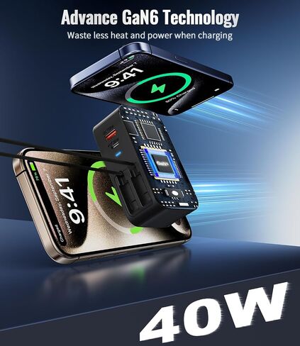 4 in 1 Retractable Wall Charger with Dual Cables, 40W Fast Retractable Charger with QC 18W USB and PD 20W Type C Port, Retractable Phone Charger Wall Plug for iPhone 16/15/14/13, LG, Galaxy, Pixel in Kuwait