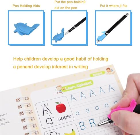 AALGO 30pcs Reusable Grooves Writing Practice Magic Pens,Disappearing Ink Pen for Kids With 3 Pencil Grips,Tracing Book Pen for Kindergarten in Kuwait