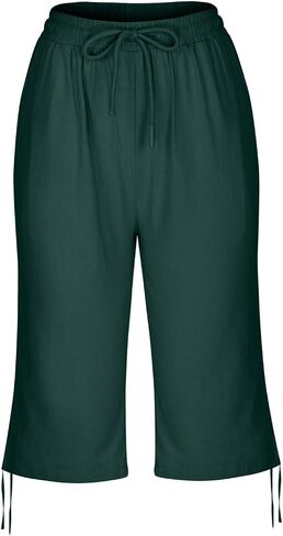 hlysgo Bermuda Shorts for Women High Waisted Drawstring Cotton Linen Casual Shorts Summer Knee Length Shorts with Pockets in Kuwait