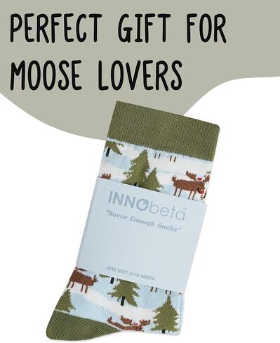InnoBeta Moose Gifts, Gift For Moose Lovers on National Moose Day, Birthday and Chirstmas, One Size Crew Socks in Saudi Arabia