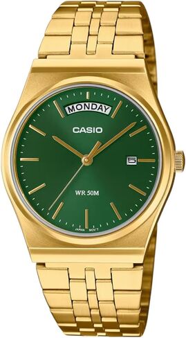 Casio MTP-B146G-3AV Men's Vintage Gold Tone Stainless Steel Green Dial Day Date Analog Watch in Saudi Arabia