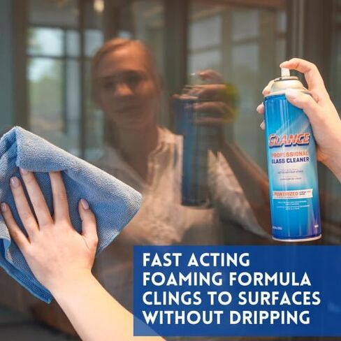 منظف ​​الزجاج الاحترافي القوي من GLANCE 101109731، تركيبة رغوية تلتصق بالنوافذ والمرايا والأسطح الصلبة، رذاذ الهباء الجوي، 19 أونصة in Kuwait