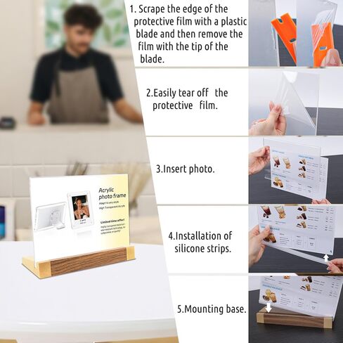 حامل لافتات صغير من الأكريليك مقاس 4 × 6 بوصة مع قاعدة بلون خشبي، إطار لافتة عرض على سطح الطاولة من الأكريليك شفاف رأسيًا للمتجر/المقهى/قائمة المطاعم الفندق/حامل عرض المكتب، عبوتان على شكل حرف L in Kuwait