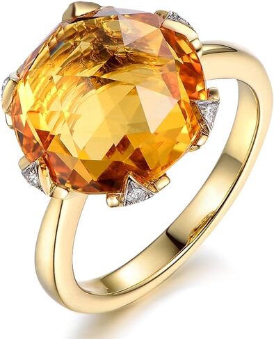 نادر 7.8 CTRINE حلقة السترين الطبيعية مع جنوب إفريقيا الماس من 5 نقاط الأحجار الكريمة الصلبة 14K صفراء الذهب خواتم الذكرى السنوية للنساء in Kuwait