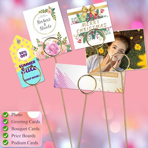 20 Pcs Floral Card Holder Picks, Heart Picture Holders, Photo Holder Pick Stick, Gold Floral Place Card Holder, Floral Picks Clips, Photo Picture Holder for Weddin in Kuwait