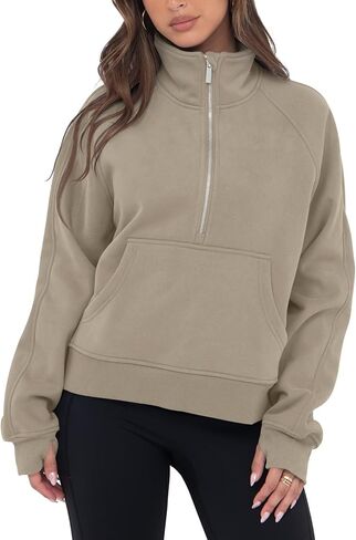 VIUTIL Womens Half Zip Sweatshirt Fleece Cropped Pullover with Thumb Hole Fall Trendy Clothes 2024 in Kuwait