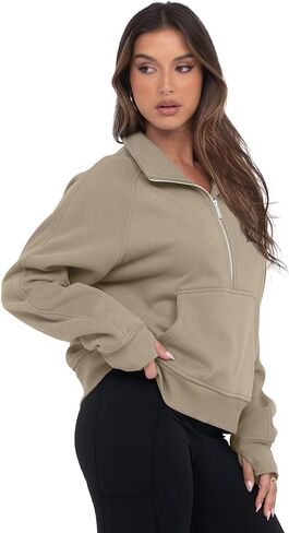 VIUTIL Womens Half Zip Sweatshirt Fleece Cropped Pullover with Thumb Hole Fall Trendy Clothes 2024 in Kuwait