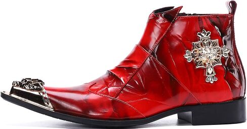 Santimon Mens Dress Boots Western Leather Fashion Brown Discaled Hode-Ho Tip Tip Tip Shoes in Saudi Arabia
