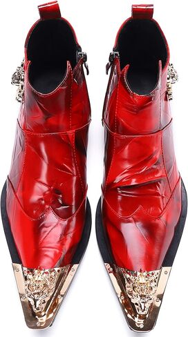 Santimon Mens Dress Boots Western Leather Fashion Brown Discaled Hode-Ho Tip Tip Tip Shoes in Saudi Arabia