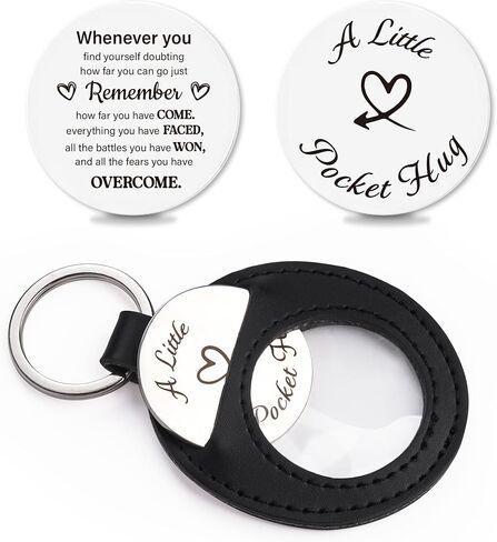 Pocket Hug Token Gift Keychains - Long Distance Gifts Keepsake, Double Sided Stainless Steel with Leather Have Hug Keychain in Saudi Arabia
