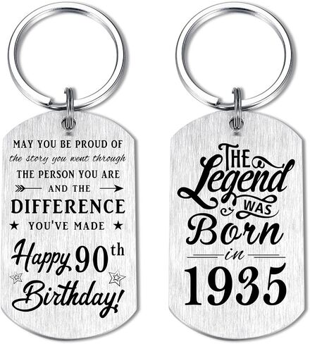 Yobent 90th Birthday Gifts for Men 1935, Happy 90th Birthday Keychain, 90 Year Old Bday Gift for Man Male, The Legend was Born in 1935 in Saudi Arabia