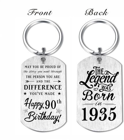 Yobent 90th Birthday Gifts for Men 1935, Happy 90th Birthday Keychain, 90 Year Old Bday Gift for Man Male, The Legend was Born in 1935 in Saudi Arabia