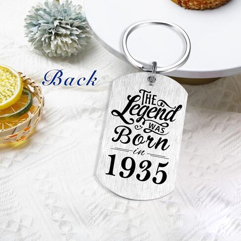 Yobent 90th Birthday Gifts for Men 1935, Happy 90th Birthday Keychain, 90 Year Old Bday Gift for Man Male, The Legend was Born in 1935 in Saudi Arabia