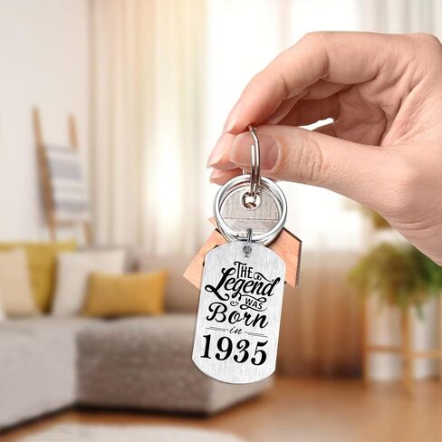 Yobent 90th Birthday Gifts for Men 1935, Happy 90th Birthday Keychain, 90 Year Old Bday Gift for Man Male, The Legend was Born in 1935 in Saudi Arabia
