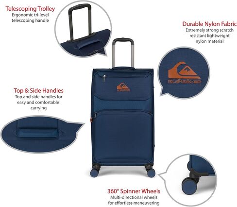 حقائب Quiksilver Buxton Luggage Softside قابلة للتوسيع مع عجلات الدوار ، مجموعة كبيرة من 3 قطع (20/26/30) (البحرية) in Saudi Arabia