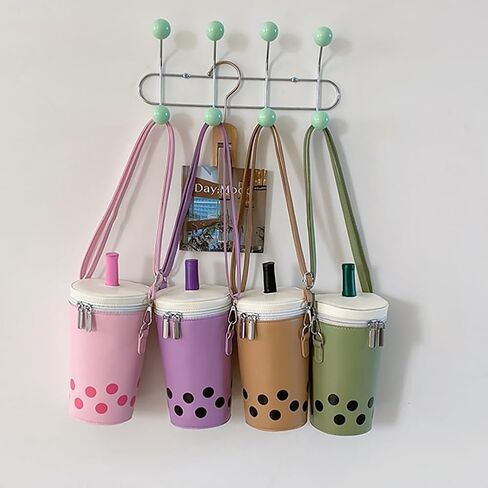 Women Female Polka Dot Milk Tea Cup Bag, Japanese Bucket Shoulder Crossbody Bag, Cute Creative Cylinder Cup Purse With Straw in Kuwait