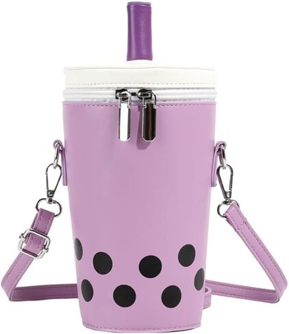 Women Female Polka Dot Milk Tea Cup Bag, Japanese Bucket Shoulder Crossbody Bag, Cute Creative Cylinder Cup Purse With Straw in Kuwait