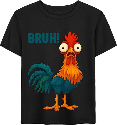 Funny Chicken Bruh T-Shirt, Kids Cotton Blend Graphic Tee, Ages 4-13, Black in Saudi Arabia